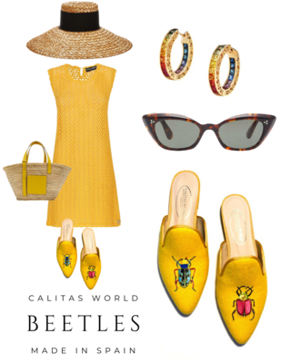 Calita Shoes ​MULES YELLOW CO LINEN BEETLES