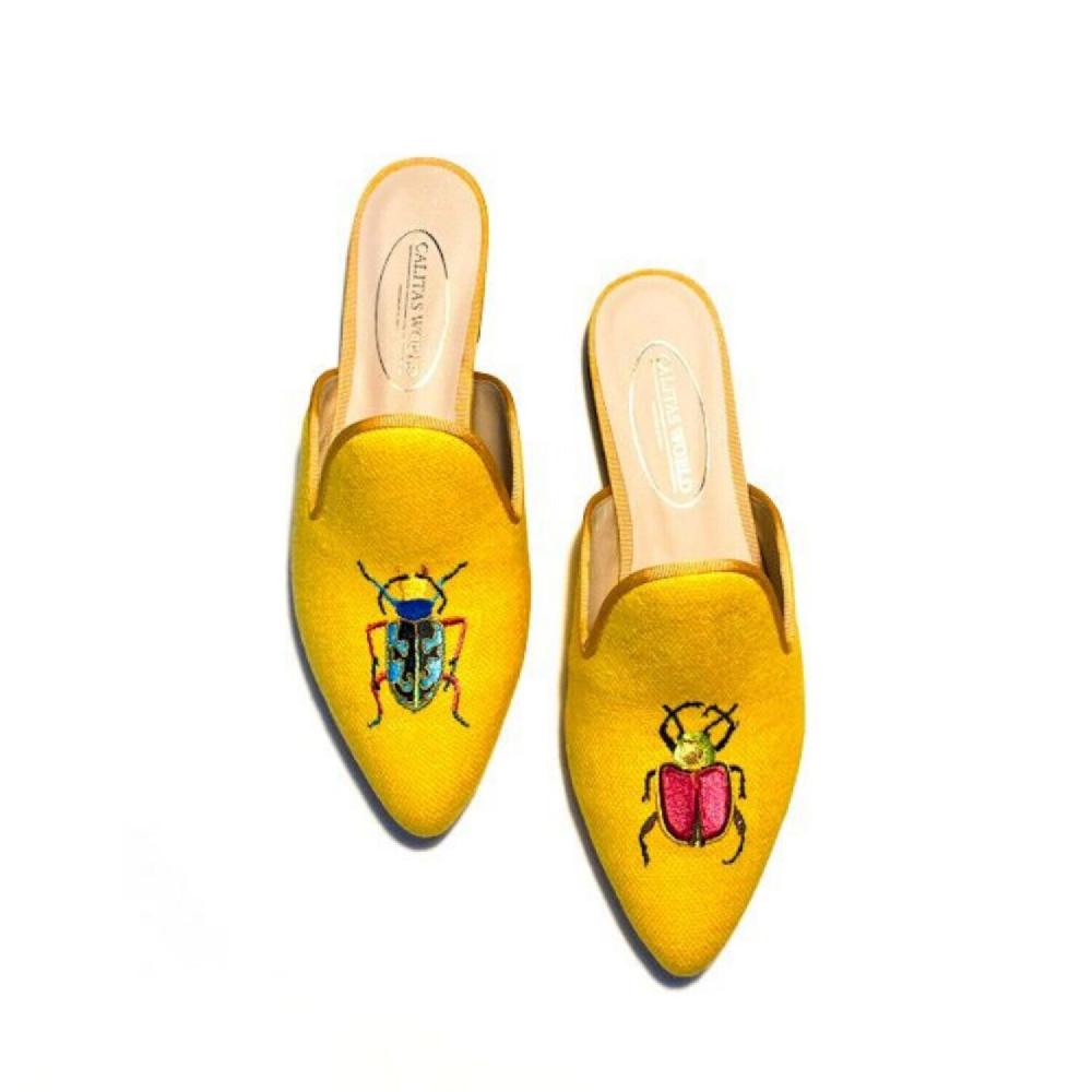 Calita Shoes ​MULES YELLOW CO LINEN BEETLES