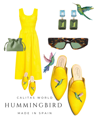 Calita Shoes ​MULES YELLOW CO LINEN HUMMINGBIRD