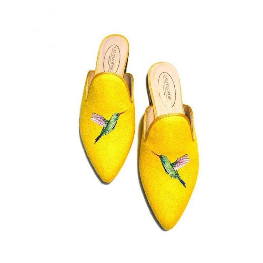Calita Shoes ​MULES YELLOW CO LINEN HUMMINGBIRD