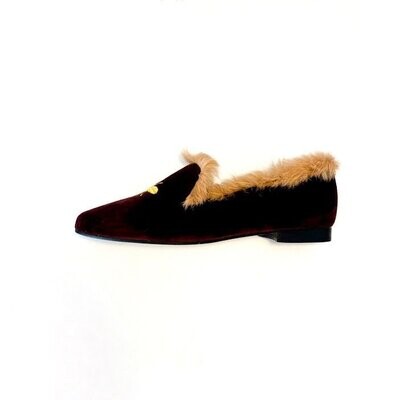 Calita Shoes ​POINTY FUR WINE TX VELVET GOLDEN BEE