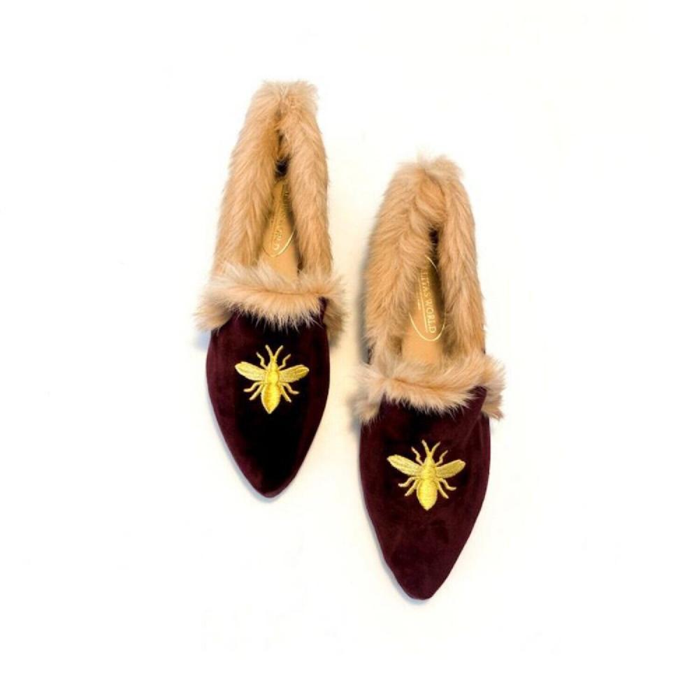 Calita Shoes ​POINTY FUR WINE TX VELVET GOLDEN BEE