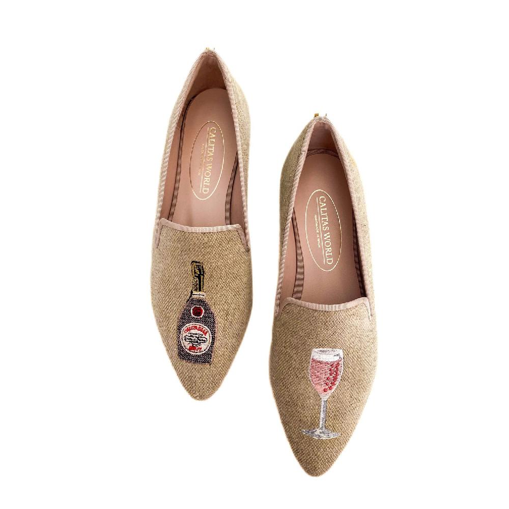 Calita Shoes ​POINTY NATURAL LINEN CHAMPAGNE ROSÉ