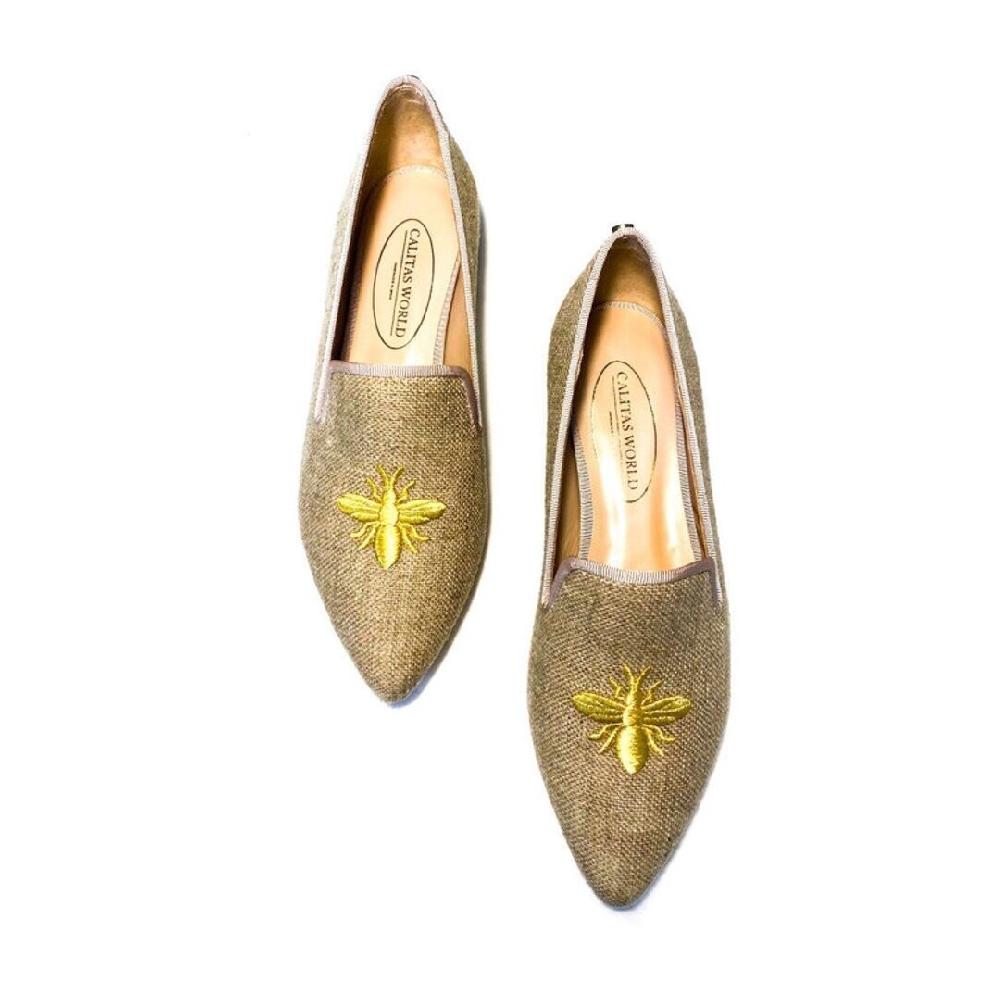 Calita Shoes ​POINTY NATURAL LINEN GOLDEN BEE