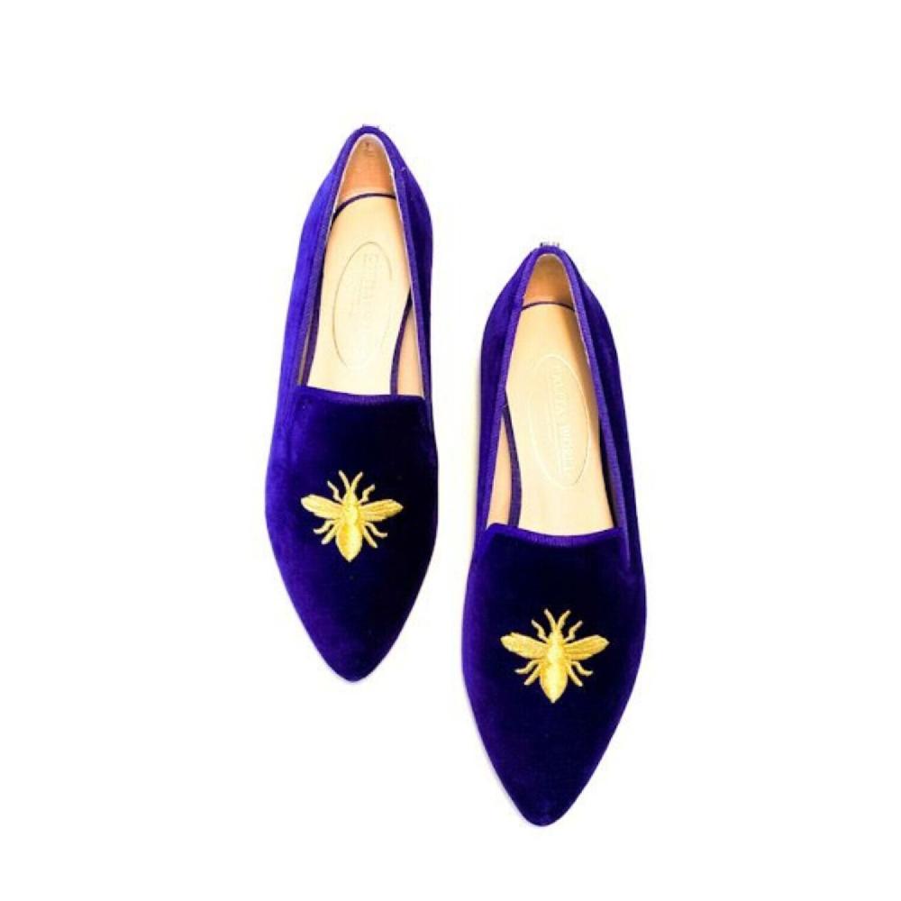 Calita Shoes ​POINTY PURPLE 33TX VELVET GOLDEN BEE