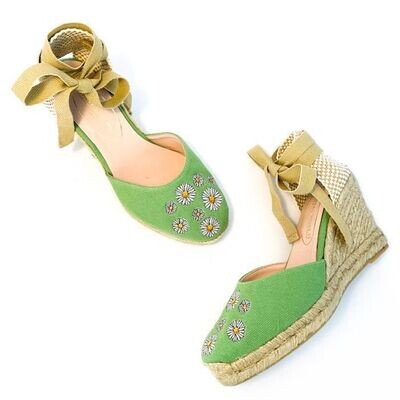Calita Shoes ​CAMPESINAS GREEN P53ACO DAISIES​ HEIGHT 9 CMS