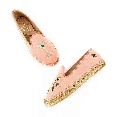Calita Shoes ESPADRILLES PINK MELON MARTINI AND OLIVES. (MINI OLIVE ON THE HEEL)