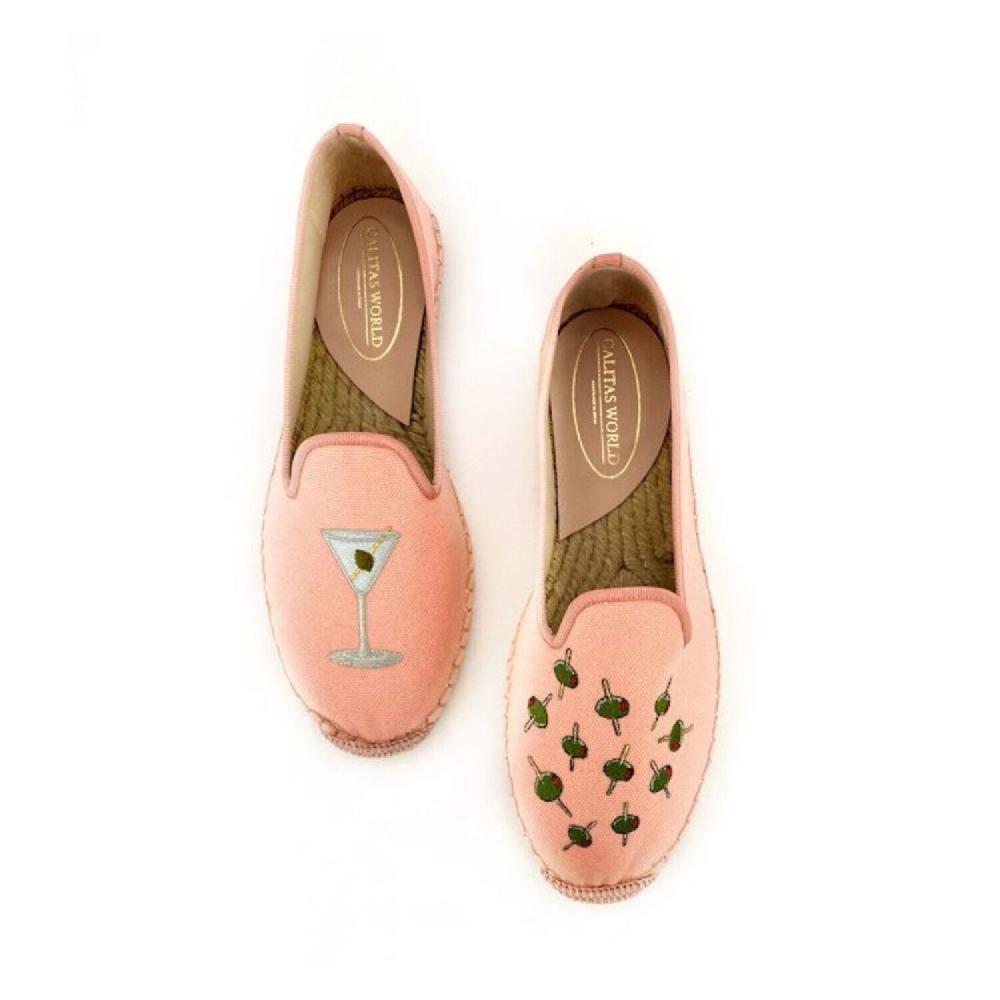 Calita Shoes ESPADRILLES PINK MELON MARTINI AND OLIVES. (MINI OLIVE ON THE HEEL)