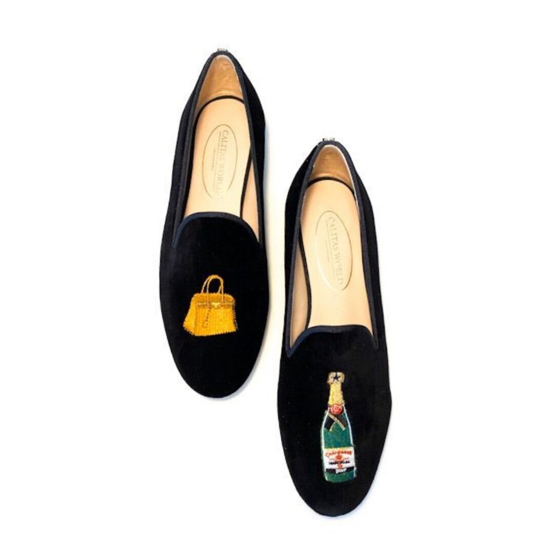 Calita Shoes LOAFERS BLACK VELVET BIRKIN AND CHAMPAGNE
