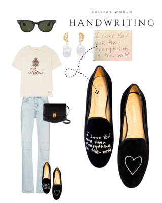 Calita Shoes LOAFERS BLACK VELVET CALITAS HANDWRITING