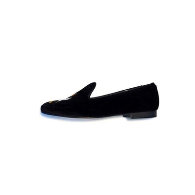 Calita Shoes ​LOAFERS BLACK VELVET GINKGO BILOBA AND JAPANESE CRANE