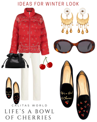 Calita Shoes LOAFERS BLACK VELVET LIFE'S A BOWL OF CHERRIES. (MINI CHERRY LEFT HEEL)