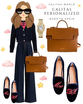 Calita Shoes ​LOAFERS BLACK VELVET MRS. AND INITIALS (NEON PINK)