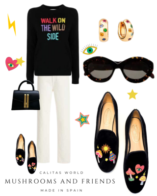 Calita Shoes ​LOAFERS BLACK VELVET MUSHROOMS AND FRIENDS