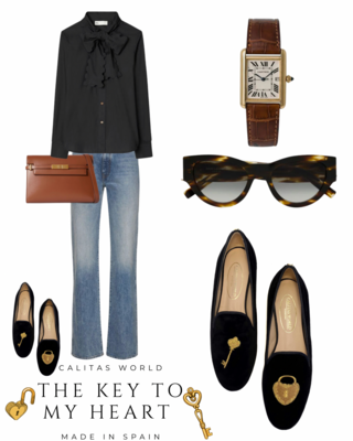 Calita Shoes ​LOAFERS BLACK VELVET YOU HAVE THE KEY OF MY HEART