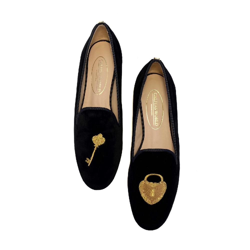Calita Shoes ​LOAFERS BLACK VELVET YOU HAVE THE KEY OF MY HEART