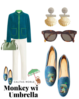 Calita Shoes ​LOAFERS BLUE GOBELIN 790PV LINEN MONKEY WITH UMBRELLA