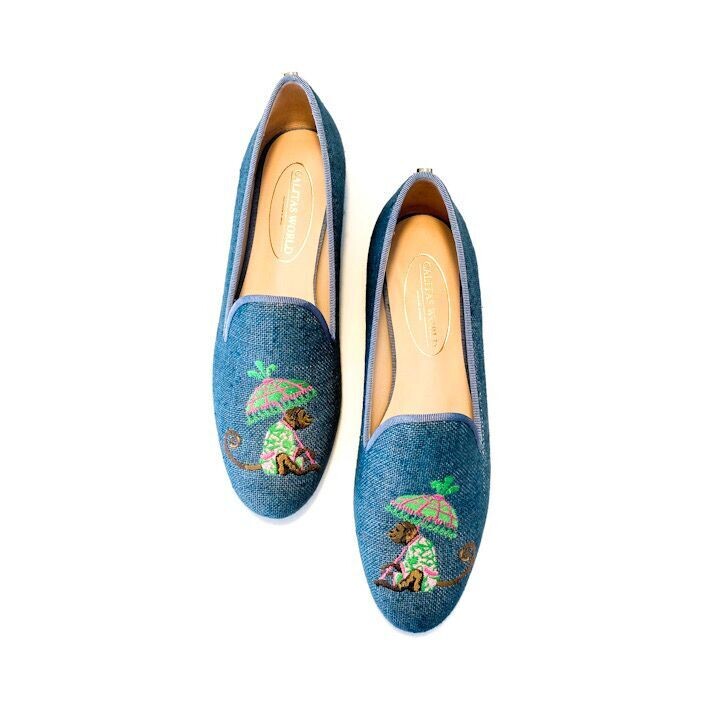 Calita Shoes ​LOAFERS BLUE GOBELIN 790PV LINEN MONKEY WITH UMBRELLA