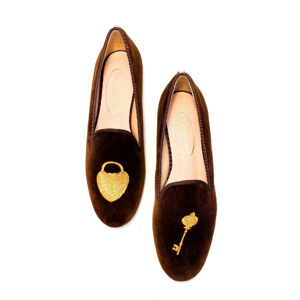 Calita Shoes ​LOAFERS BROWN 16TX VELVET YOU HAVE THE KEY OF MY HEART