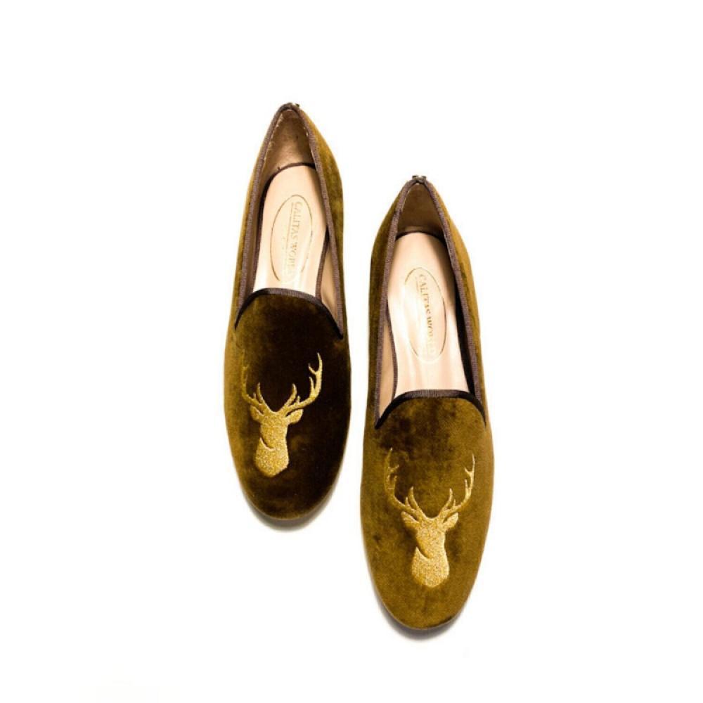 Calita Shoes LOAFERS BROWN CHOCOLATE 05CO VELVET WITH GOLDEN DEER