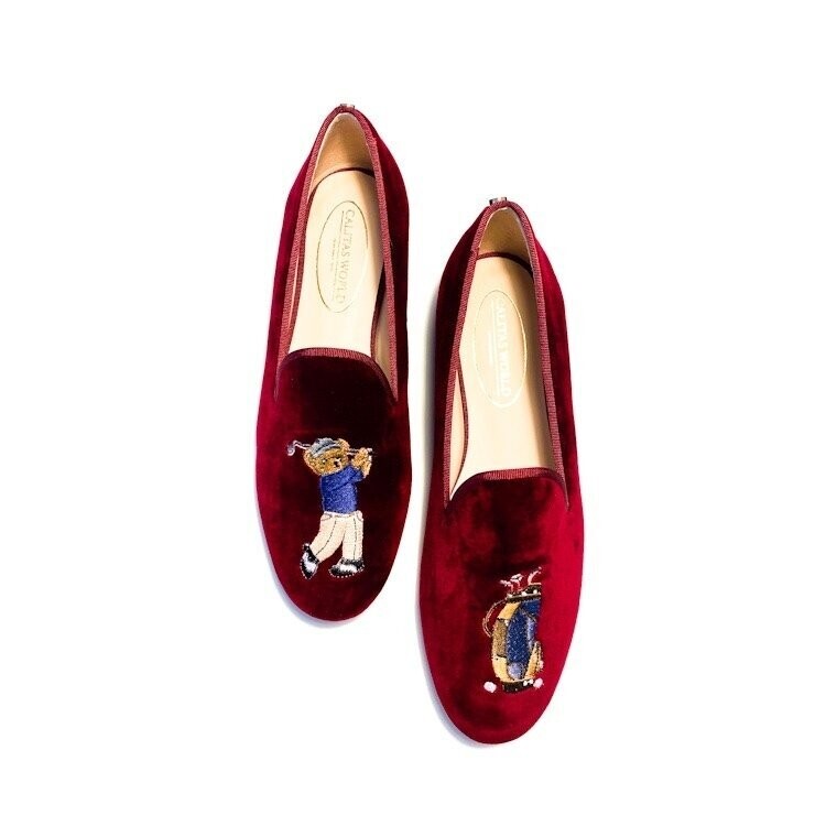 Calita Shoes ​LOAFERS BURGUNDY 10CO VELVET R48 GOLFER TEDDY BEAR