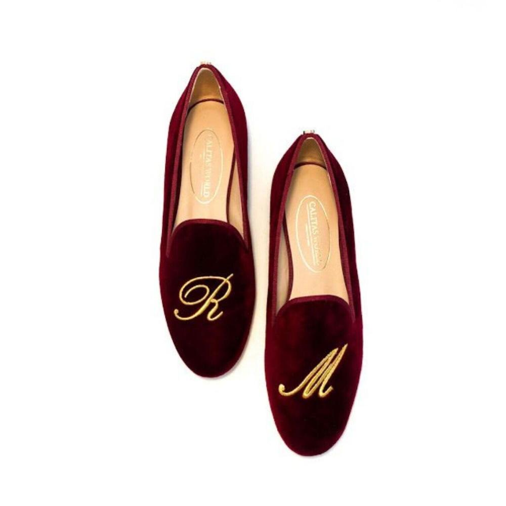 Calita Shoes ​LOAFERS BURGUNDY CO VELVET R48 GOLDEN INITIALS