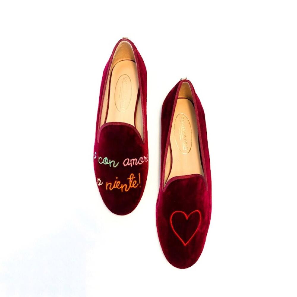 Calita Shoes LOAFERS BURGUNDY VELVET R48 CALITAS HANDWRITING
