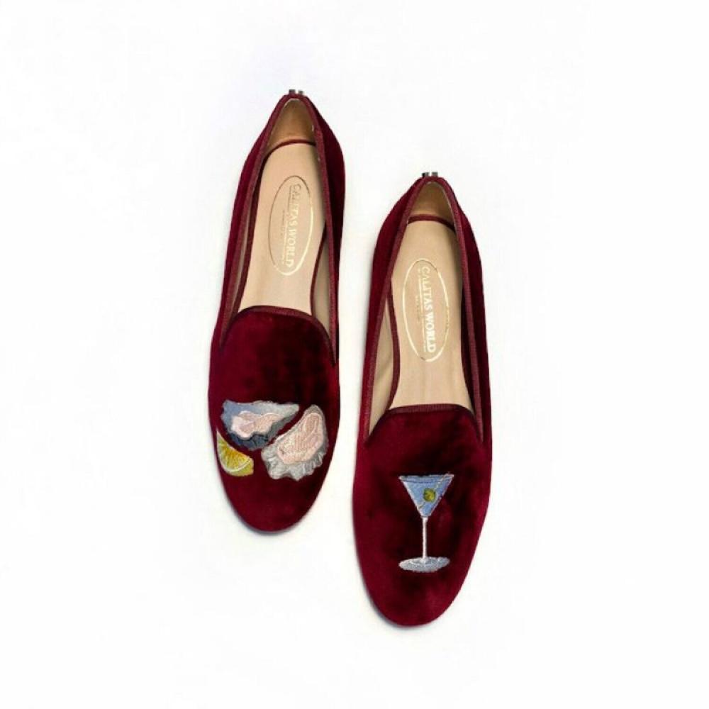 Calita Shoes LOAFERS BURGUNDY VELVET R48 ​OYSTERS AND MARTINI