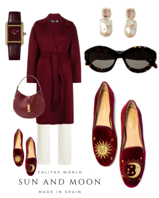 Calita Shoes LOAFERS BURGUNDY VELVET R48 ​SUN AND BAROQUE MOON