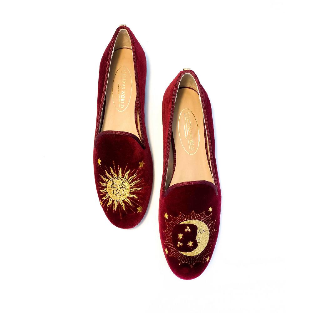 Calita Shoes LOAFERS BURGUNDY VELVET R48 ​SUN AND BAROQUE MOON