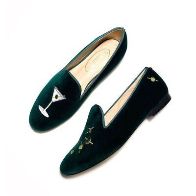 Calita Shoes ​LOAFERS DARK GREEN 12TX VELVET MARTINI AND OLIVES. (MINI OLIVE LEFT HEEL)