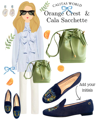 Calita Shoes ​LOAFERS FLORAL/ORANGES CREST MONOGRAM (2 DIFFERENT INITIALS) NAVY LINEN R22