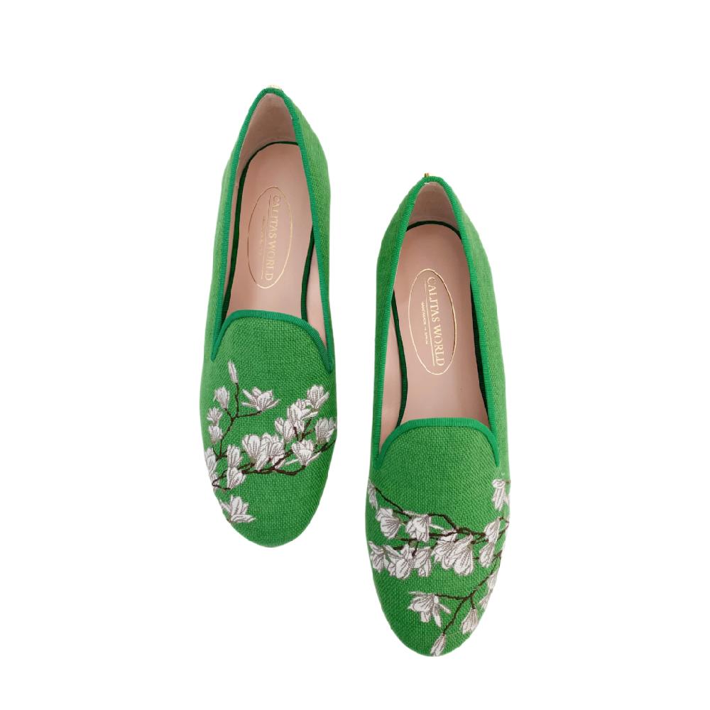 Calita Shoes ​LOAFERS GREEN 11CO CO5 LINEN WHITE BLOSSOM