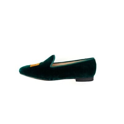 Calita Shoes LOAFERS GREEN 12TX VELVET GOLDEN INITIALS AND BIRKIN