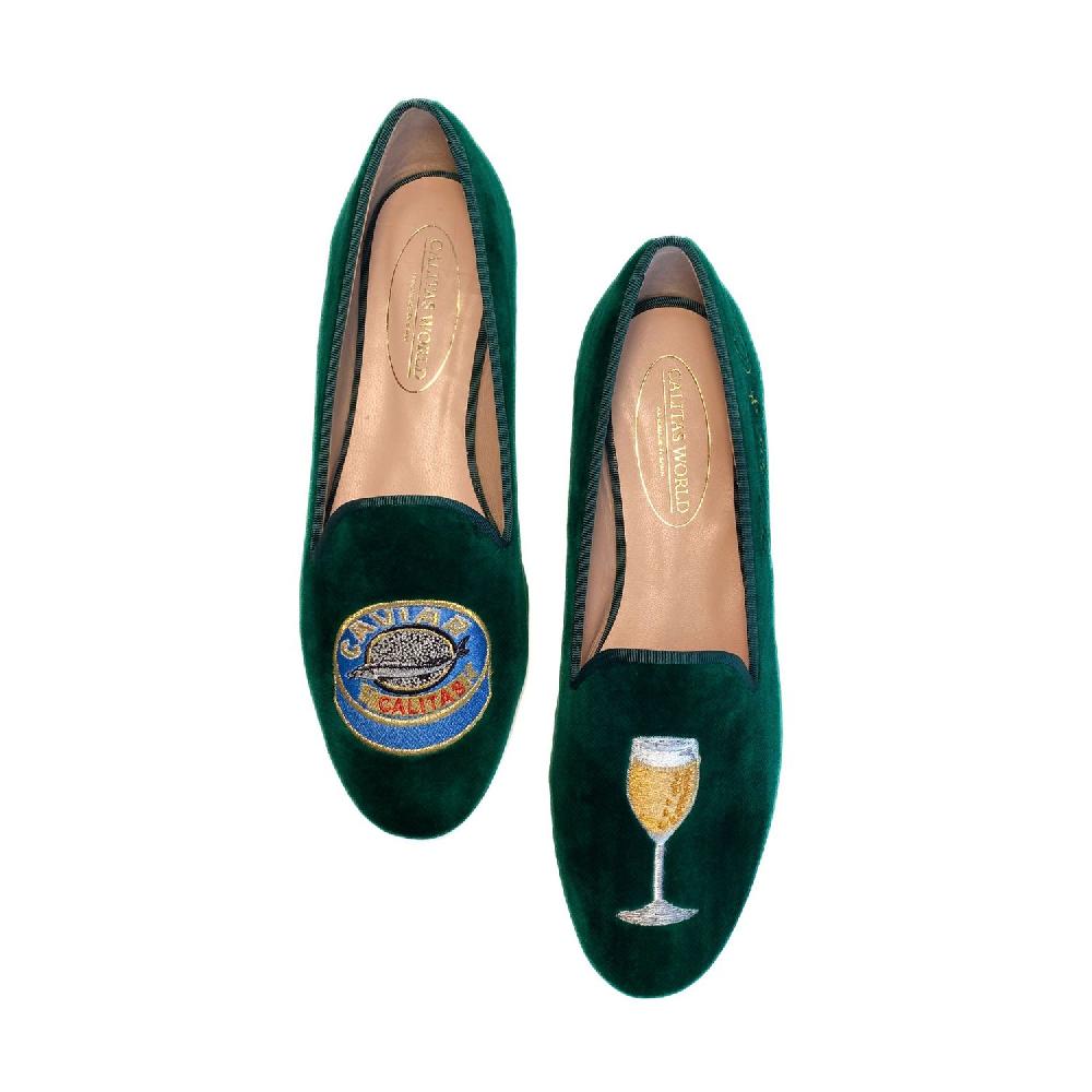 Calita Shoes LOAFERS GREEN 66TX VELVET CAVIAR AND CHAMPAGNE GLASS