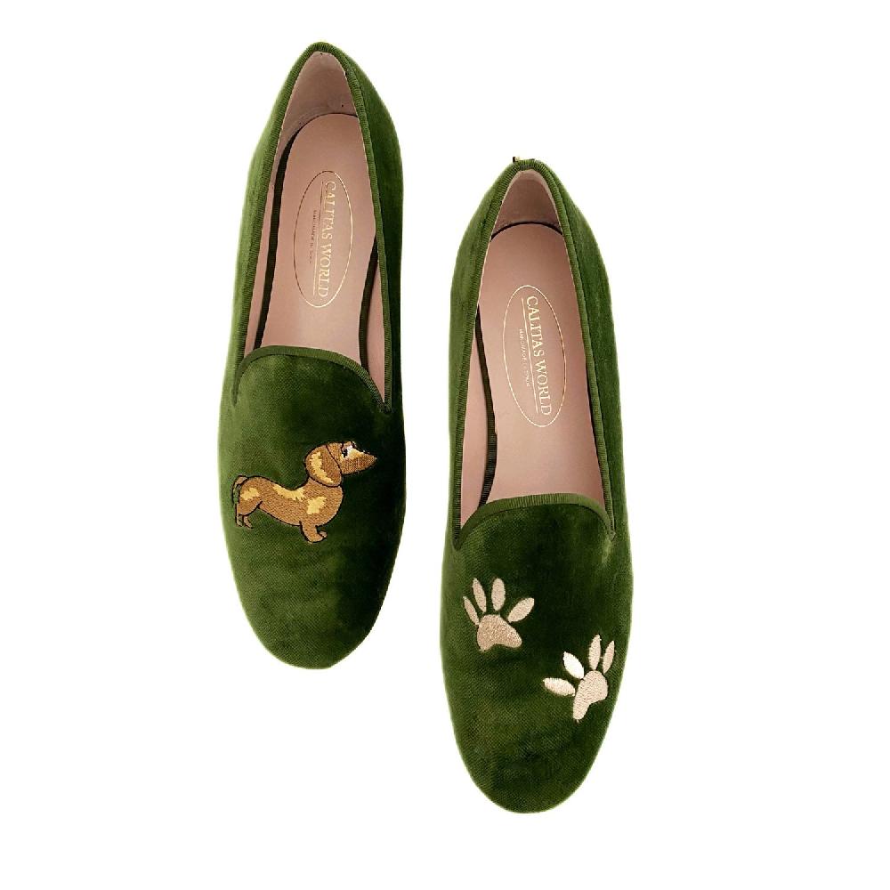 Calita Shoes LOAFERS GREEN 7ACO VELVET TECKEL AND FOOTPRINTS