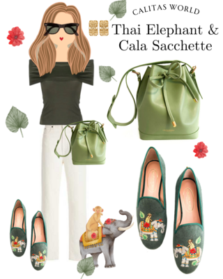 Calita Shoes LOAFERS GREEN LINEN 13CO THAI ELEPHANT