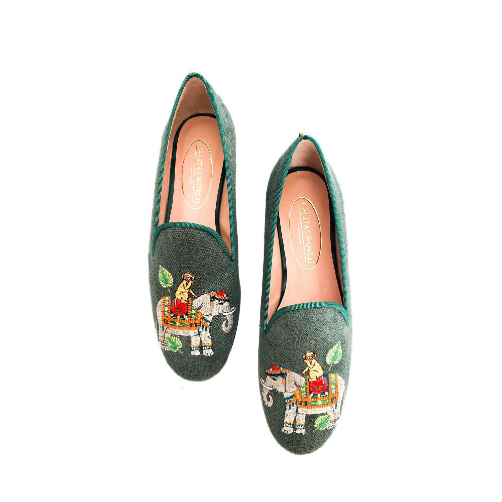 Calita Shoes LOAFERS GREEN LINEN 13CO THAI ELEPHANT