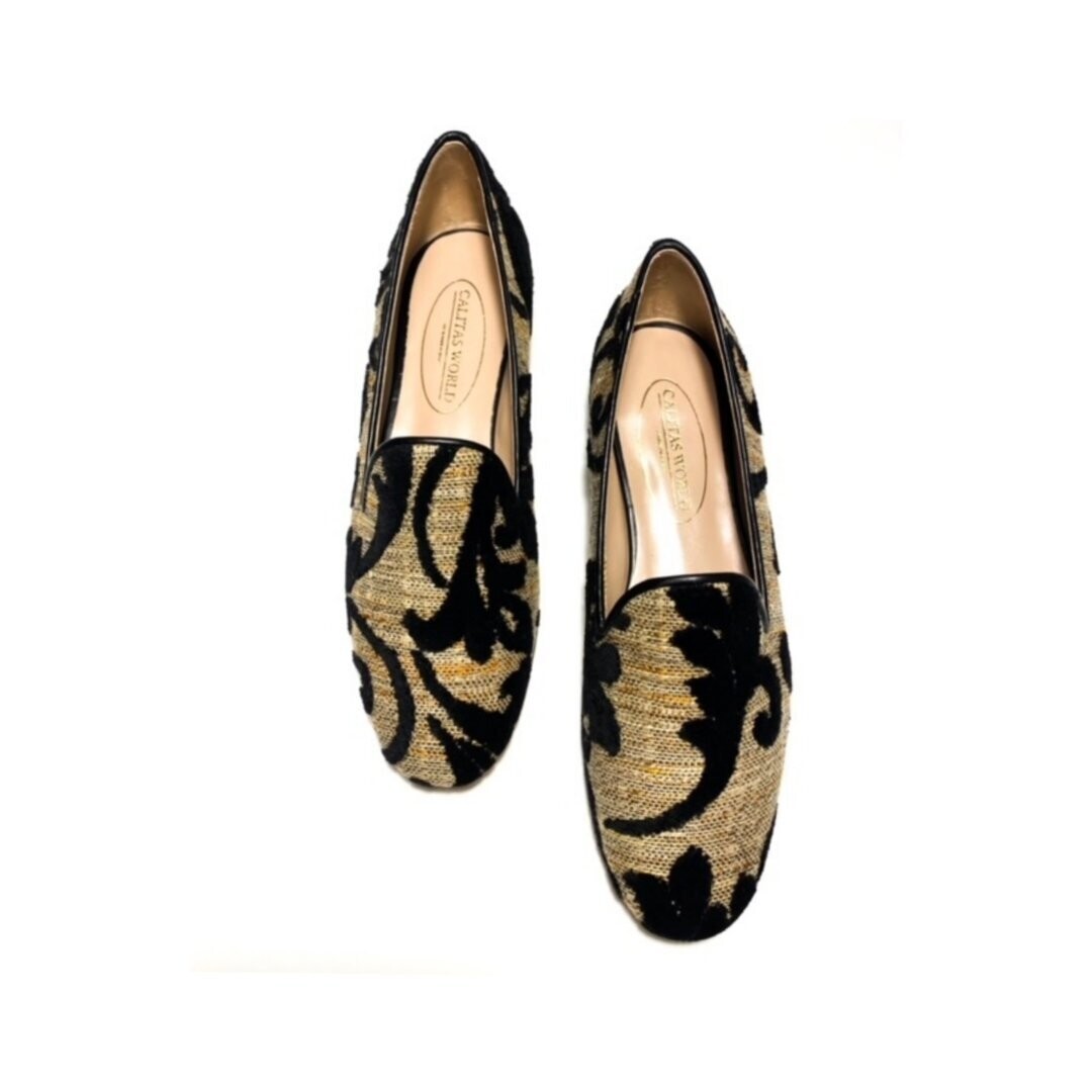 Calita Shoes ​LOAFERS JACQUARD CASTELLANA WITH BLACK FLOWERS