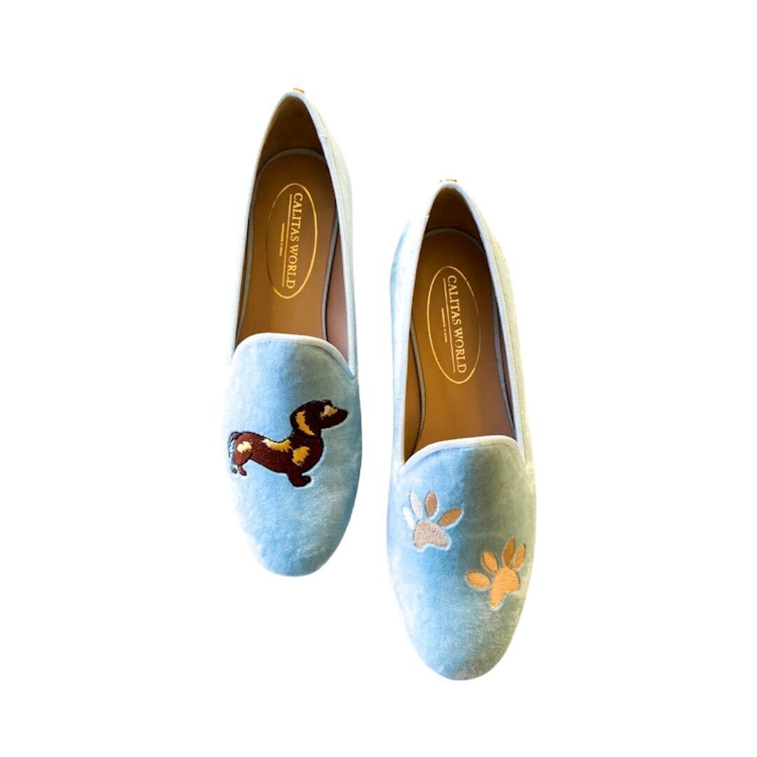 Calita Shoes LOAFERS LIGHT BLUE TX VELVET TECKEL AND FOOTPRINTS
