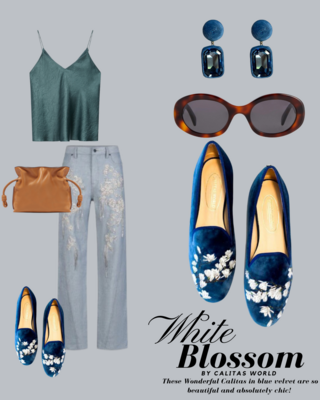 Calita Shoes ​LOAFERS MARINE 01TX VELVET WHITE BLOSSOM