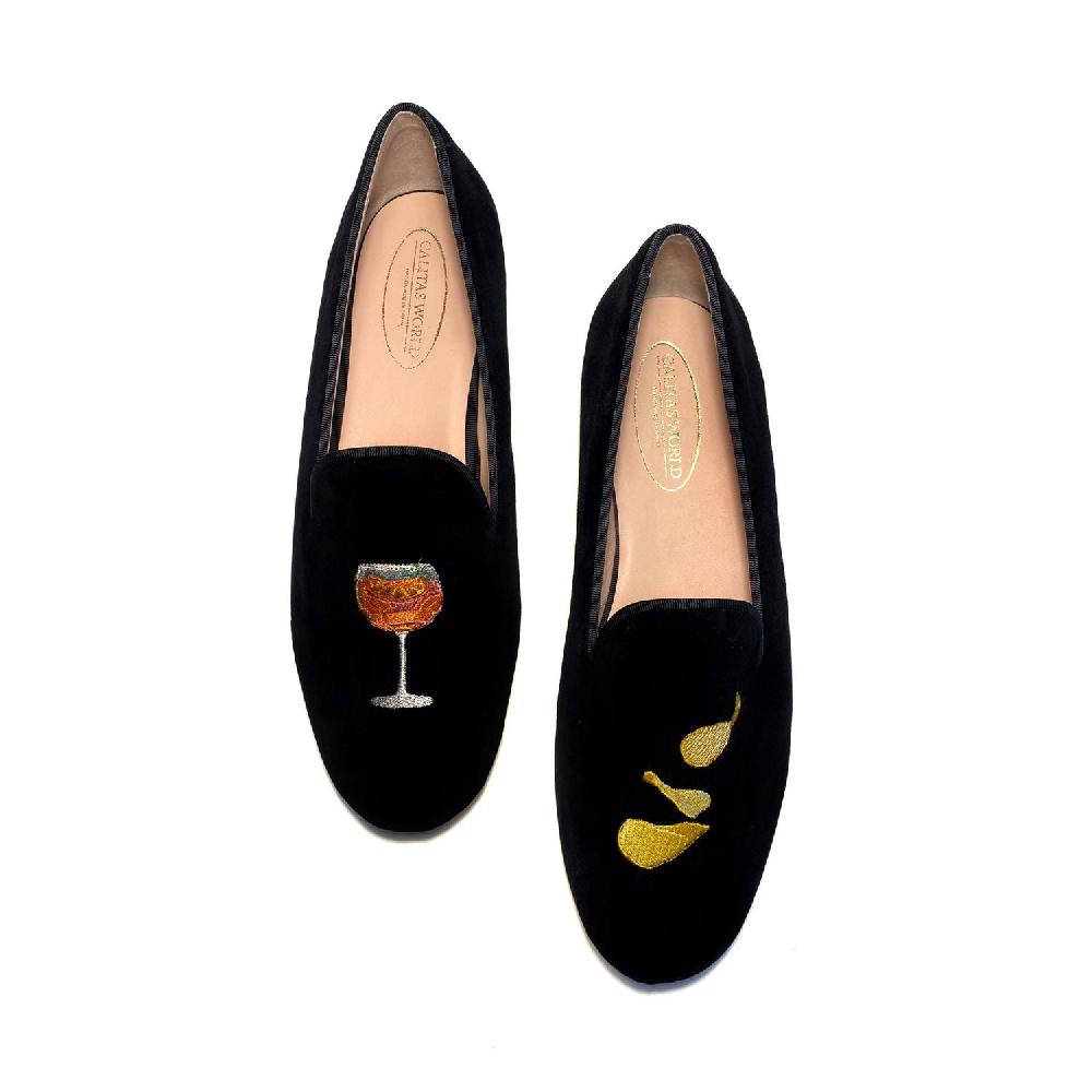 Calita Shoes ​LOAFERS MEN BLACK VELVET APEROL AND CHIPS