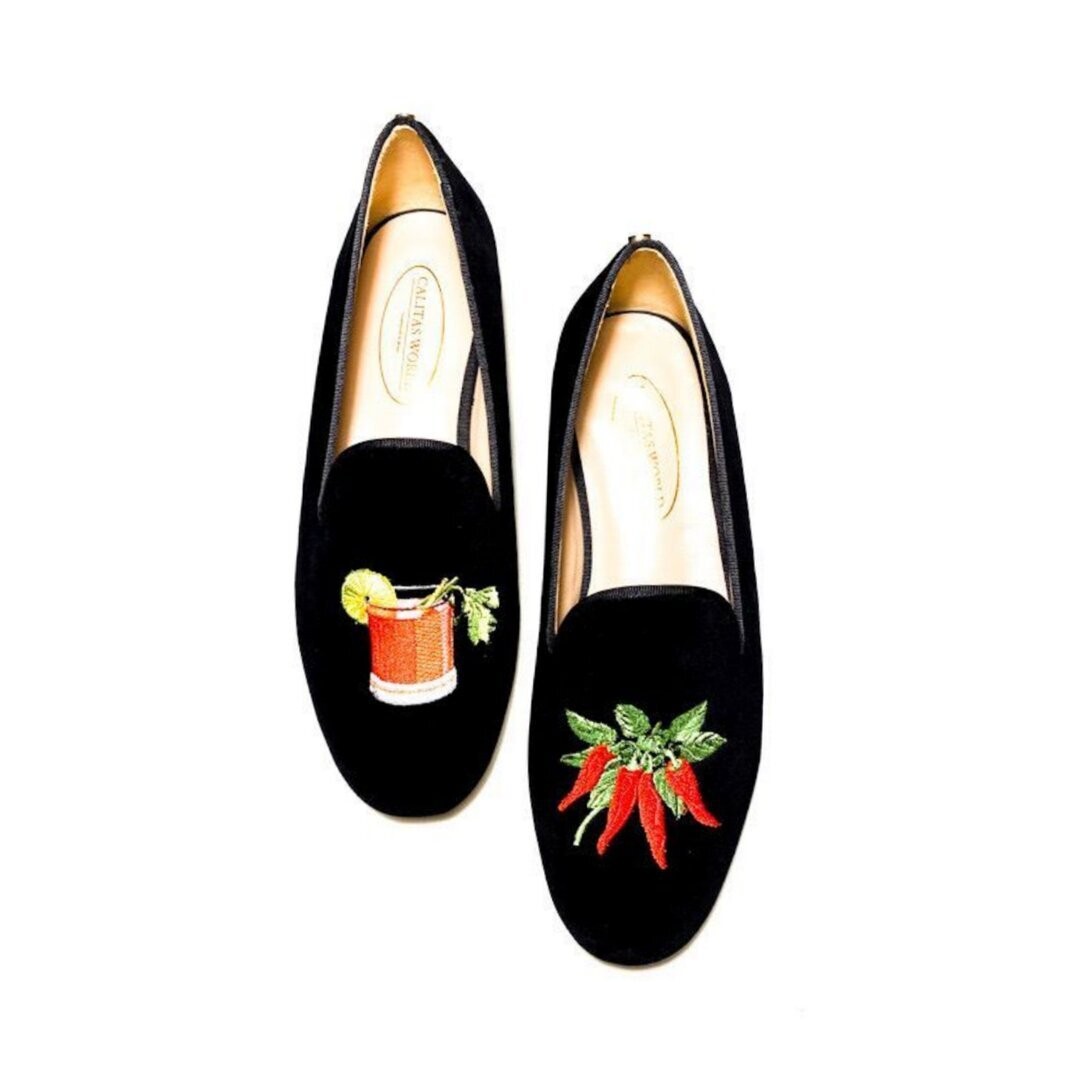 Calita Shoes ​LOAFERS MEN BLACK VELVET BLOODY MARY AND RED PEPPERS