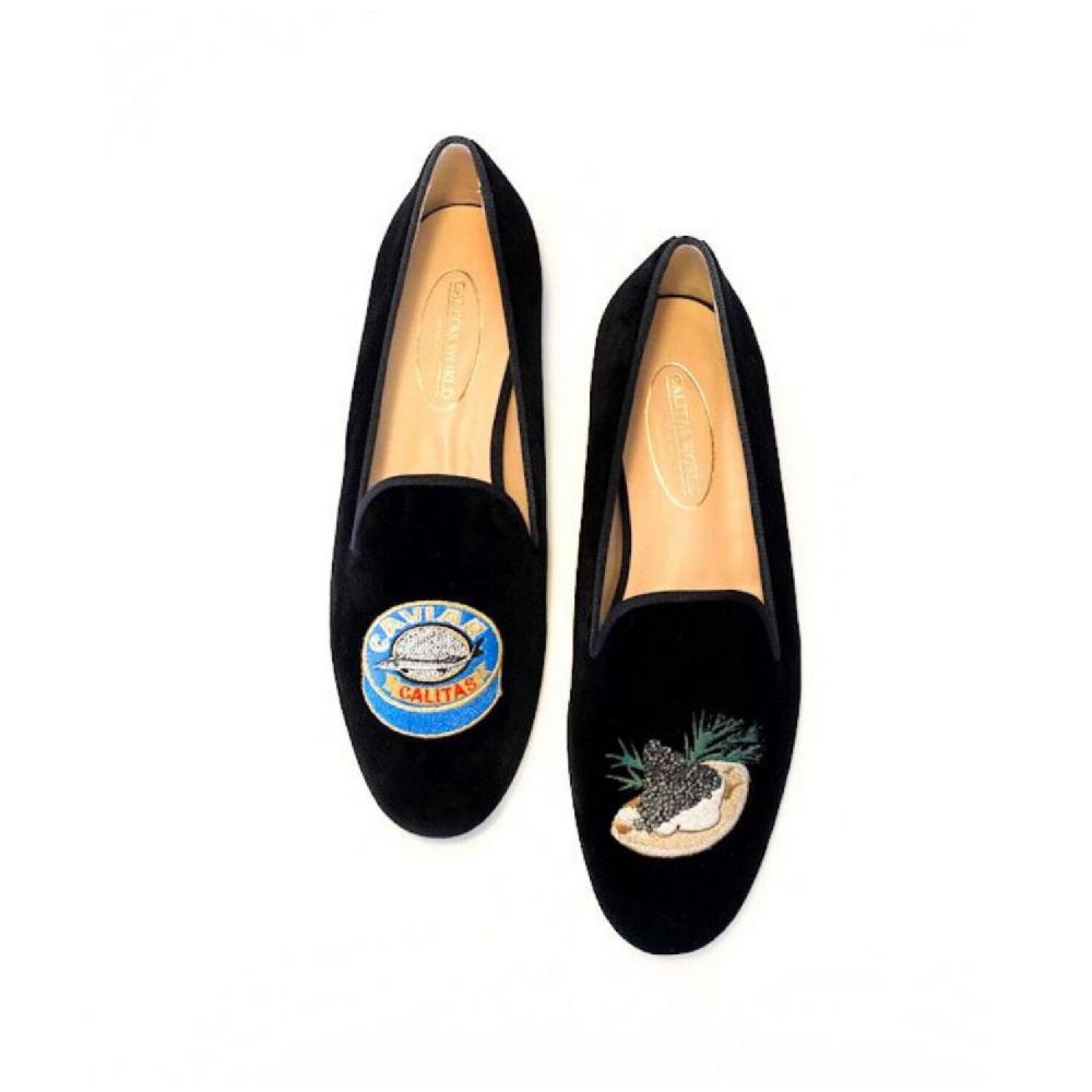 Calita Shoes ​LOAFERS MEN BLACK VELVET CAVIAR AND BLINIS