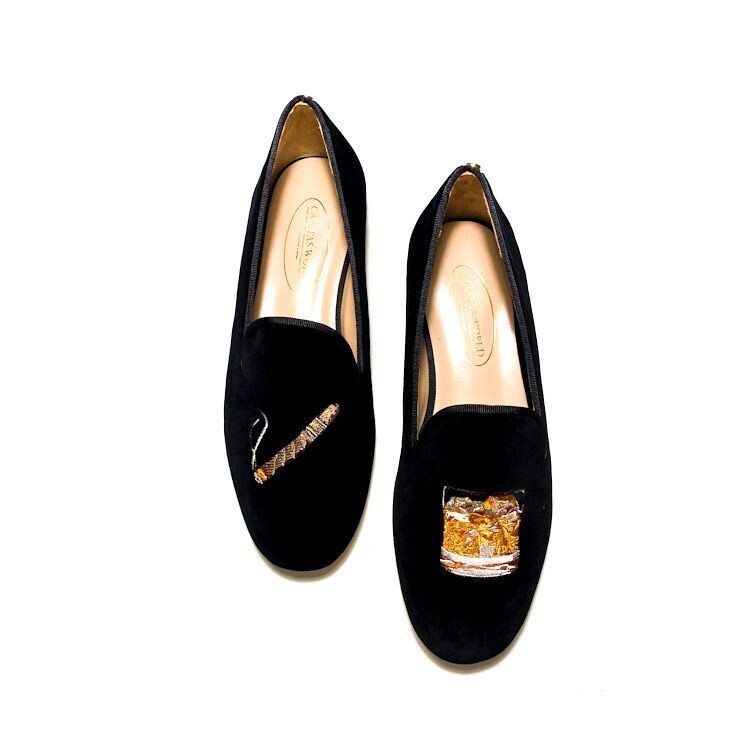 Calita Shoes ​LOAFERS MEN BLACK VELVET CIGAR AND WHISKEY