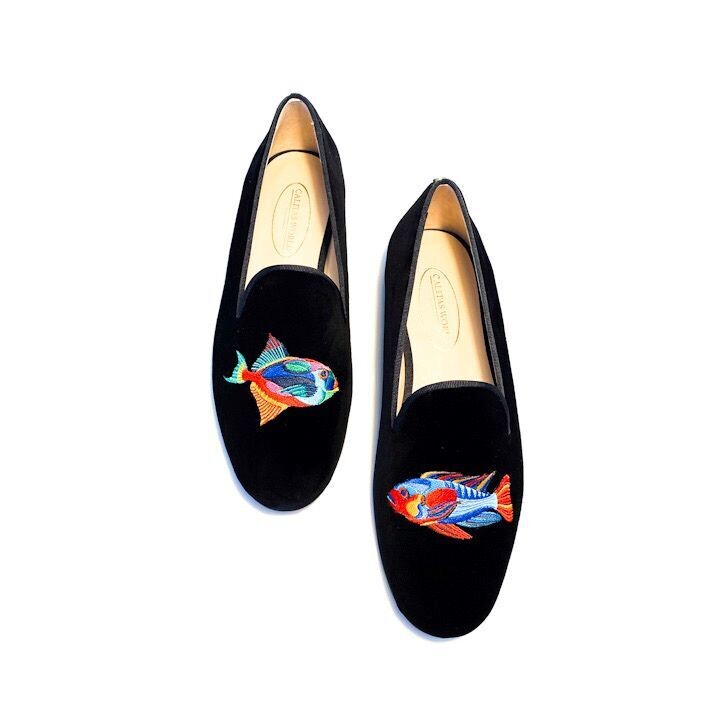 Calita Shoes ​LOAFERS MEN BLACK VELVET COLORFUL FISH