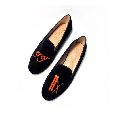 Calita Shoes ​LOAFERS MEN BLACK VELVET INITIALS SKI AND SKI POLES