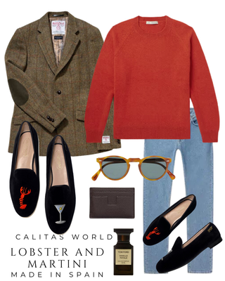 Calita Shoes ​LOAFERS MEN BLACK VELVET LOBSTER AND MARTINI
