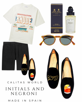 Calita Shoes ​LOAFERS MEN BLACK VELVET NEGRONI AND INITIALS