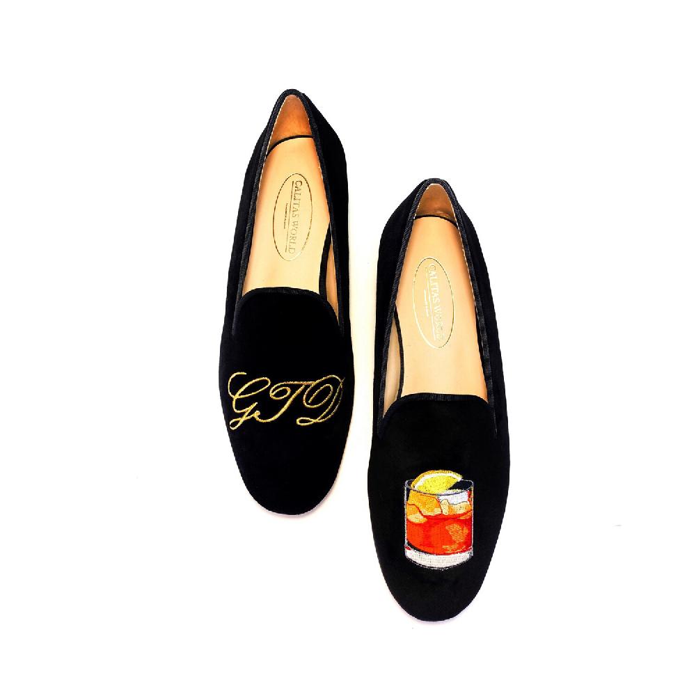 Calita Shoes ​LOAFERS MEN BLACK VELVET NEGRONI AND INITIALS